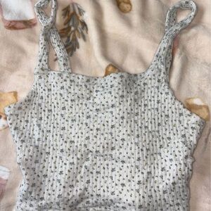 American Eagle Outfitters Floral Ribbed Tank Top - White and Green